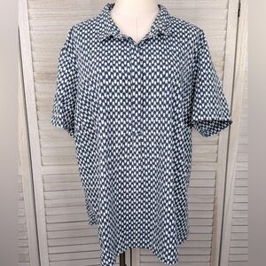 L.L. BEAN Women's 100% Cotton Short Sleeve Collared Henley Shirt Blue/White-3X